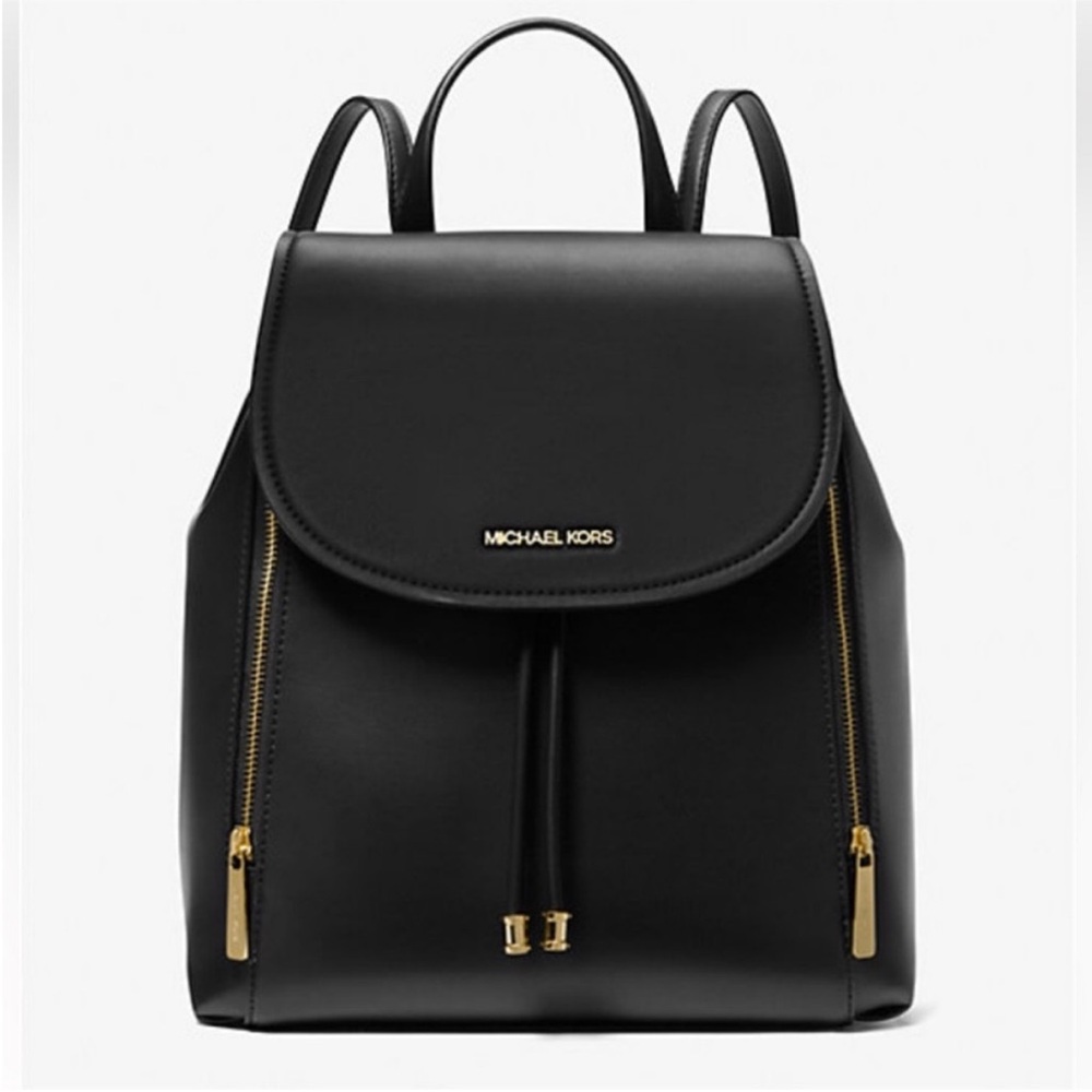 Michael Kors Black Leather
Backpack with Gold Hardware